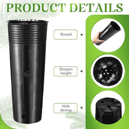 100 Pack Tall Tree Pot 11.8'' x 4.7'', Black Plastic Deep Nursery Pots, Soft Deep Seedling Pots for Seed Starting, Plant Starter Cups with Drainage Holes for Flowers, Cutting & Transplanting - size: 11.8'' X 4.7''