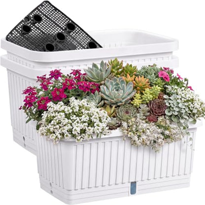 3 Pcs Large Rectangular Planter Boxes Outdoor, White, 20 Inches - color: White, size: 20 Inches