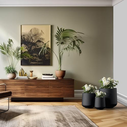 Kante Set of 3 Black Concrete Curved Round Planters for Modern Home - color: Black, size: Set of 3: 15.3" + 11.6" + 8.2" D