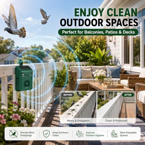 2026 Solar Ultrasonic Bird Repellent Outdoor,Woodpecker Deterrent for House, Weatherproof Goose Pigeon Bird Deterrents for Outside,Birds Repeller Scare Devices,Keep Birds Away Balcony,Yard,Orchard