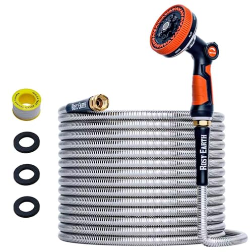 Rosy Earth 50ft Stainless Steel Garden Hose, Heavy Duty Metal Water Hose - size: 50FT