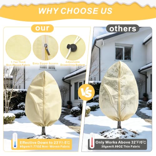8 Pack 3 Sizes Plant Covers Freeze Protection w Zipper & Drawstring, Beige - color: Beige