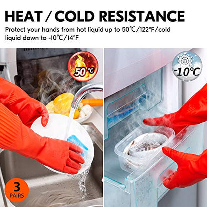Vgo... Latex Reusable Cleaning Gloves,Long Sleeve Kitchen Gloves(RB2143) - color: Red, size: Medium