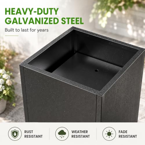 30 Inch Tall Outdoor Planter, Heavy Duty Galvanized Steel Planter Box - size: 30 Inch