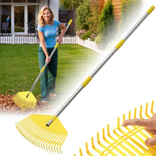 Leaf Rake - 16.5" Wide Nylon Plastic Head,65" Adjustable Handle,Heavy Duty for Leaves,Grass,Pine Needle,Mulch, Small Debris,Lawn-Friendly Tines,Lightweight for Women,Seniors & Kids - style: 65"