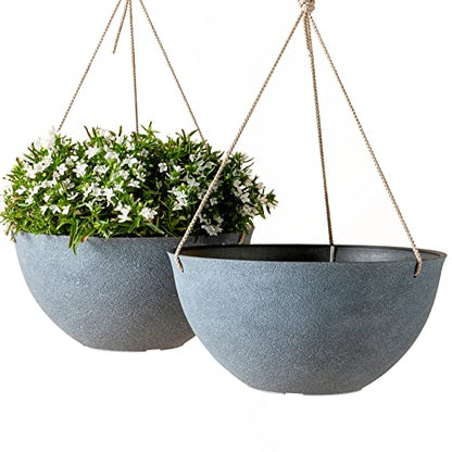 LA JOLIE MUSE Hanging Planter Baskets for Outdoor Plants, Set of 2, 13 Inch - color: Gray