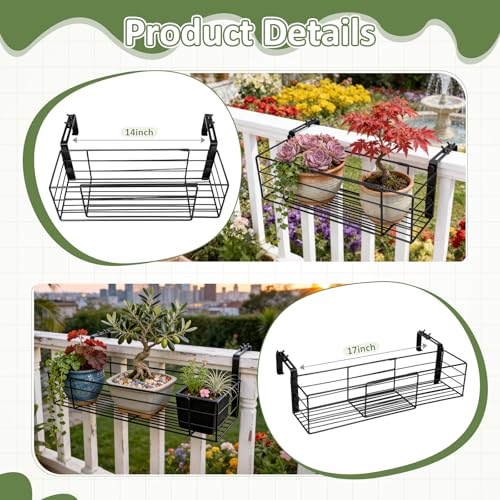 Youyole Railing Hanging Planter Holder, Adjustable Balcony Flower Pot Stand - color: Black, size: 6" Wide, style: Classic