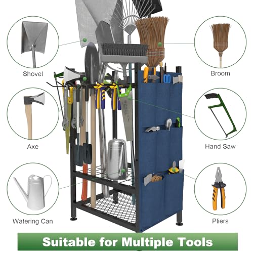 Garden Tool Organizer, Garden Yard Tool Rack for Garage, Garage Organization and Storage, Metal Yard Tools Storage up to 46 Tools/Rake/Broom/shovel/, Suitable for Garage, Yard, Patio, Shed