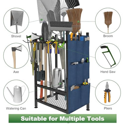Garden Tool Organizer, Garden Yard Tool Rack for Garage, Garage Organization and Storage, Metal Yard Tools Storage up to 46 Tools/Rake/Broom/shovel/, Suitable for Garage, Yard, Patio, Shed