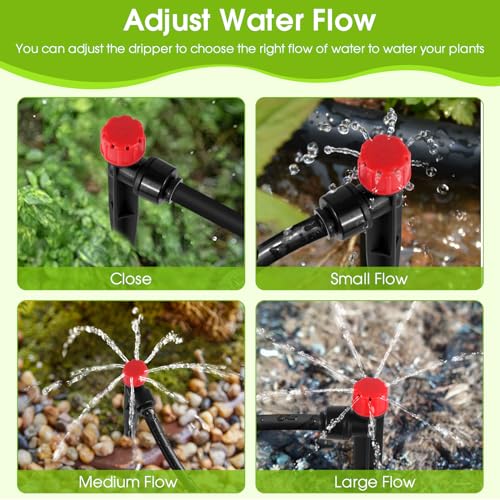 30 Pcs Drip Irrigation Emitters with Stake - Adjustable Drip Emitter Stream for 1/4" Drip Line Irrigation Tubing - Drip Irrigation System Parts Drippers Sprinkler Heads for Garden Watering System -Red - style: 30 Pcs Red Drip Emitters Stream