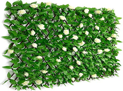 DOEWORKS Expandable Faux Ivy Trellis Fence, Patio Privacy Screen, 2 Pack - color: White Rose Greenery, size: 16 x 45 in, 2 Panel