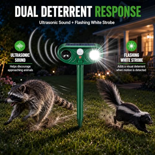2 Pack Deer Repellent Devices, Solar Ultrasonic Animal Repeller Outdoor