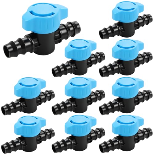 RedChili 10 Pack 1/2 Inch Irrigation Shut Off Valves, Drip Irrigation Barbed Shutoff Valve for 1/2 Inch Drip Irrigation Tubing 16mm Shut-Off/On Valve Regulate Water Flow, Male x Male - size: 1/2" Valve（16mm）