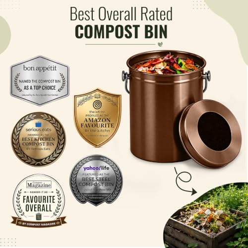 Epica Kitchen Compost Bin for Kitchen Countertops, 1.3 Galllon - Copper - color: Copper