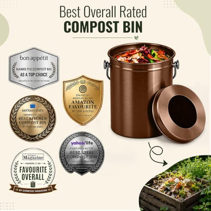 Epica Kitchen Compost Bin for Kitchen Countertops, 1.3 Galllon - Copper - color: Copper
