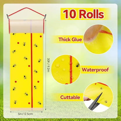 10 Rolls Sticky Fly Trap 30 ft Each, Fluorescent Yellow - color: Fluorescent Yellow