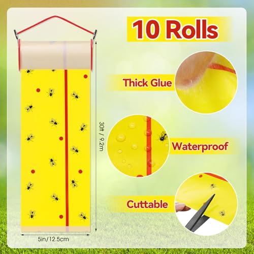 10 Rolls Sticky Fly Trap 30 ft Each, Fluorescent Yellow - color: Fluorescent Yellow