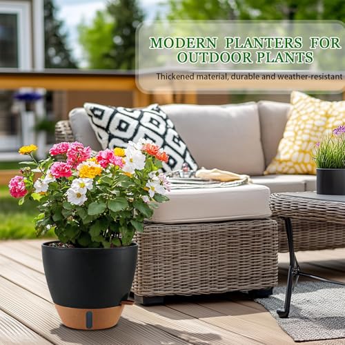 2 Pack 10 inch Plant Pots, Plastic Self Watering Planters - color: Black, size: 10 inch