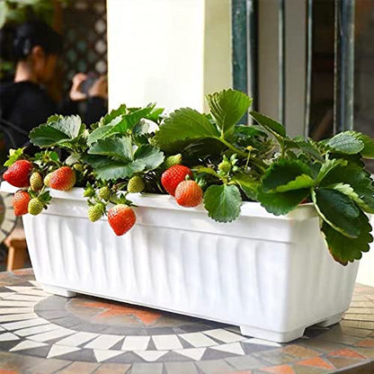 Window Box Planter, 6 Pcs 17" Flower Rectangle Planter Boxes Outdoor, White - color: White