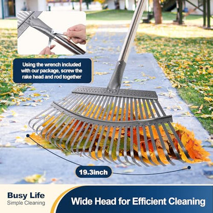 Yocada 19.3" Garden Leaf Rake Wide Heavy Duty (25 Tines) 68.9"