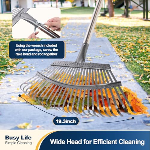 Yocada 19.3" Garden Leaf Rake Wide Heavy Duty (25 Tines) 68.9"