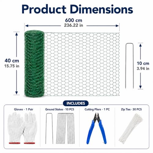 19.6Ft x 16In Plant Protectors from Animals, PVC Coated Wire Mesh