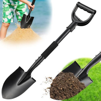 Shovel, Garden Shovels for Digging Gardening Heavy Duty, 31 inch Small Short Metal Shovel with D-Handle, Sharp Round Point Blade, Comfort Grip, Camping, Off Road, Soil, Kids Sand Beach Mini Spade Tool - color: Black