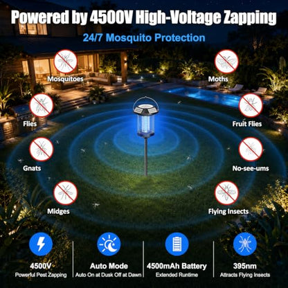 Solar Bug Zapper Outdoor, 4500V USB Rechargeable UV Flying Insect Trap (Circular) - size: Circular