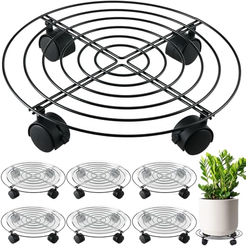 6 Packs 15.8 Inches Metal Plant Caddy with Wheels Extra-large Rolling Plant Stands Heavy-duty Wrought Iron Plant Roller Base Pot Movers Indoor Outdoor Plant Dolly with Casters Planter Tray Coaster - color: Black, size: 15.8 inches