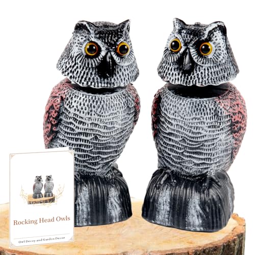 BobbleHead Owl Decoys Sculpture to Scare Birds Away, 2-Pack 8.3" Fake Owl Plastic Scarecrow Bird Deterrent, Natural Enemy Pest Repellent, Garden Decor Statues for outside, Patio, Lawn, Yard Decoration - color: Brown 2p
