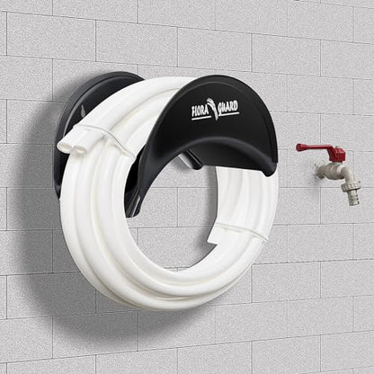 FLORA GUARD Garden Hose Holder, Heavy Duty Hose Hanger Wall Mount - color: Black