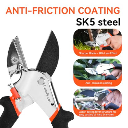 LeafLux 8" Professional Heavy Duty Anvil Pruning Shears with Anti-Rust SK-5 Blades, Garden Shears for Dry Stems and Small Branches, Gardening Scissors, Clippers for Wood, Non-Slip Handle. | LFXP1108S - color: 1108s