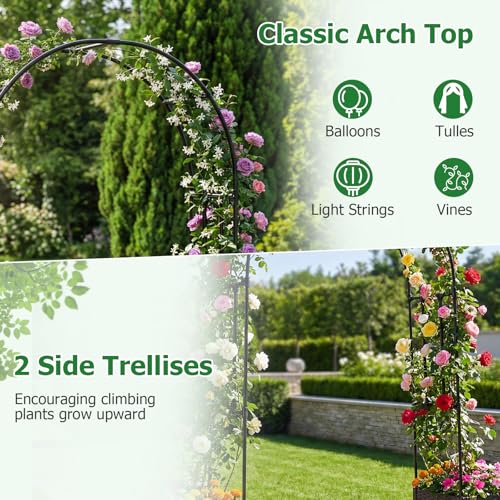 BECOMFORT 91”H Garden Arch Trellis with with 2 Self-Watering Planter Box, PE-Coated Metal Arbor with Lockable Wheels for Climbing Plants Outdoor Wedding Garden Party Backdrop & Flower Support - size: 80“Lx16"Wx91”H