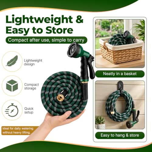 Garden Hose 50 ft, 2026 Upgraded Kink Free Flexible Water Hose 50ft With 10 Pattern Spray Nozzle, Leak-Proof, Portable, Ultra Lightweight & Durable Garden Hose for Yard, Lawn, Outdoor (DarkGreen) - size: 50FT