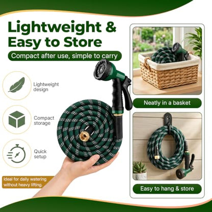 Garden Hose 50 ft, 2026 Upgraded Kink Free Flexible Water Hose 50ft With 10 Pattern Spray Nozzle, Leak-Proof, Portable, Ultra Lightweight & Durable Garden Hose for Yard, Lawn, Outdoor (DarkGreen) - size: 50FT