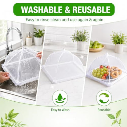 Food Cover,4 Pack Mesh Food Tent,14"x14",White Nylon Covers,Pop-Up Umbrella Screen Tents,Patio Net for Outdoor Camping, Picnics, Parties,BBQ,Collapsible and Reusable - color: 4*14inch