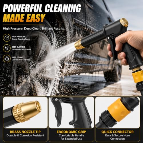 High Pressure Hose Nozzle, 2026 Upgraded Heavy Duty Water Spray Gun with 5 Adjustable Spray Modes, Metal Garden Hose Sprayer Power Washer for Car Wash, Patio Cleaning, Lawn Watering