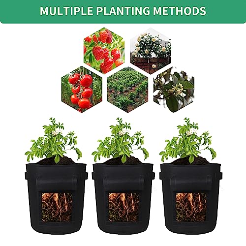 5-Pack 10 Gallon Grow Bags with Harvest Window Thickened 300g Nonwoven Fabric Heavy Duty Plant Pots for Vegetables Potato Tomatoes Carrots Gardening Containers with Reinforced Handles Black - size: 10GAL-BLK