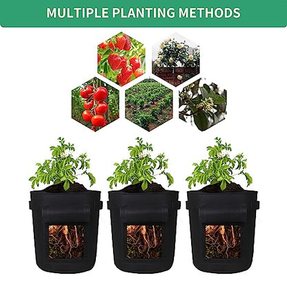 5-Pack 7 Gallon Grow Bags with Harvest Window 300g Thickened Nonwoven Fabric Heavy Duty Plant Pots Easy for Vegetables, Potato, Tomatoes Carrots Gardening Containers with Handles Black - size: 7GAL-BLK