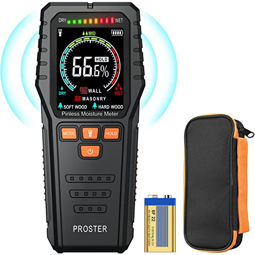 Proster Pinless Moisture Meter 3/4" Depth Color Alarm Non-Destructive