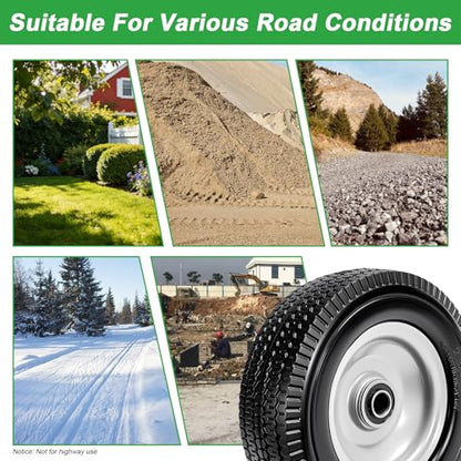 (2-Pack) 4.10/3.50-4" Flat Free Tire and Wheel, 10" Solid Tire with 5/8" Axle Bore Hole, 2.2" Offset Hub for Hand Truck Garden Wagon Cart Gorilla Carts Trolley Dolly Lawn Mover Replacement - size: 10 Inch
