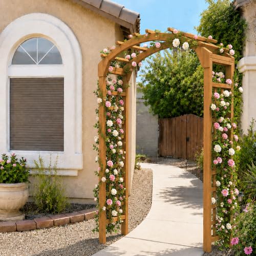 Solid Fir Wood Garden Arch Trellis for Climbing Plants Outdoor - color: Brown, size: 84.5”H×49.37”W×23.5’’D