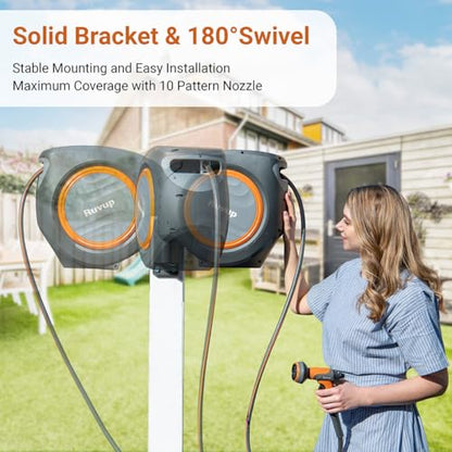 Ruvup Garden Hose Reel 1/2"x150ft Retractable Water Hose With Metal Bracket - size: 1/2" 150ft