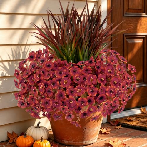 15 Bundles Artificial Fall Flowers UV Resistant Outdoor Decor - color: Red