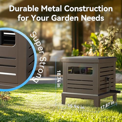 Relhost Hose Reel, Heavy Duty Metal Deck Box Hideaway Holds 125 ft x 5/8" Hose, Garden Hose Reel with Never-Leak System, Manual Crank Handle, Hose Guide, Ideal for Yards, Patios, and Garden Sheds - color: Brown, size: 125FT