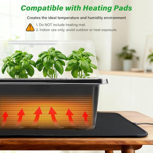 Bonviee 5-Pack Seed Starter Trays, Humidity Dome, Base, 12-Cell Tray, Black - color: Black, size: 5 Packs (60 Cells)