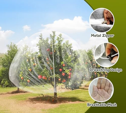 2Pcs 10X10ft Fruit Tree Netting Covers for Birds and Squirrels –Bird Nets for Fruit Trees with Zipper and Drawstring, Extra Large Durable Mesh Garden Netting to Protect Fruit Trees - size: 10 X10ft