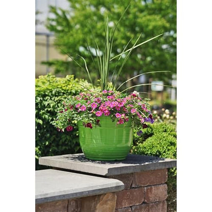 Garden Elements Indoor/Outdoor Glazed Brushed Happy Plastic Planter, Large, Bright Green, 15" - color: Bright Green