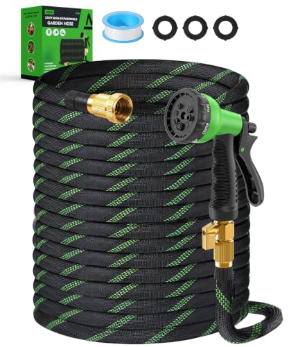 150ft Garden Hose, Non-Expandable Water Hose with 8 Function Spray Nozzle, Lightweight, Knik-Free, Burst-Resistant, Durable & Flexible 3/4" Garden Hose for Lawn, House Cleaning, Car Washing - size: 150ft-1