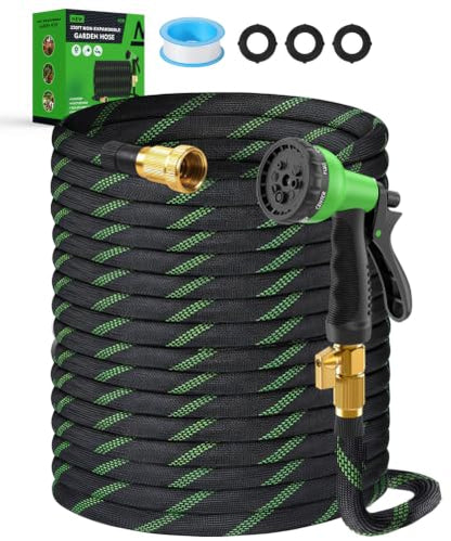 150ft Garden Hose, Non-Expandable Water Hose with 8 Function Spray Nozzle, Lightweight, Knik-Free, Burst-Resistant, Durable & Flexible 3/4" Garden Hose for Lawn, House Cleaning, Car Washing - size: 150ft-1